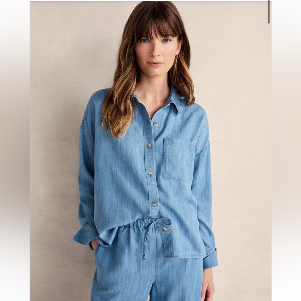 Haven tencel Denim Button-Up Shirt L $108